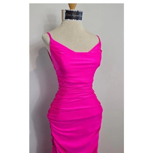 Jamie Formal Cowl Neck Mermaid Dress  NEON PINK / M (739) - Picture 2 of 6